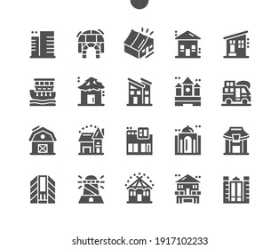 House types. Modern house. Business, commercial building. Real estate. Vector Solid Icons. Simple Pictogram