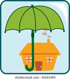 House with an umbrella covering on top of it.