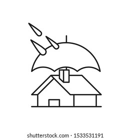 House with umbrella icon. Waterproof concept. Outline thin line illustration. Isolated on white background. 