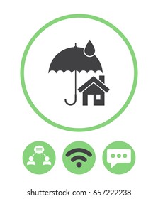 House with umbrella, teamwork, wireless and speech bubble vector icon.