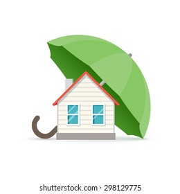 House under a green umbrella.