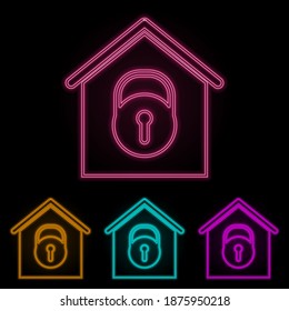 house under lock and key color neon set. Simple thin line, outline vector of web icons for ui and ux, website or mobile application