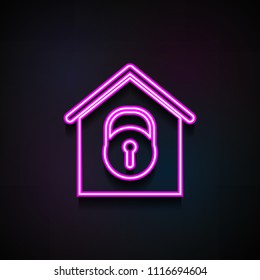 house under lock and key icon. Element of Minimalistic  icons for mobile concept and web apps. Neon house under lock and key icon can be used for web and mobile on dark gradient background