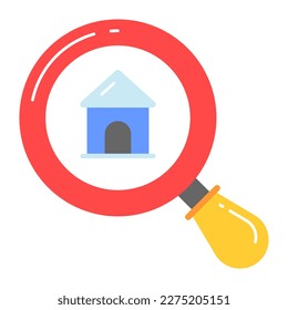 Casa bajo lupa que muestra el concepto vector de búsqueda de la casa, diseño editable