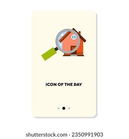 House under magnifying glass flat icon. Buying, apartment isolated vector sign. Renting and accommodation concept. Vector illustration symbol elements for web design and apps
