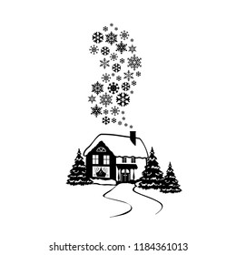 house under snow from a pipe snowflake, vector illustration