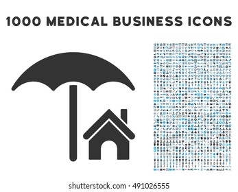 House under Umbrella icon with 1000 medical business gray and blue vector design elements. Design style is flat bicolor symbols, white background.
