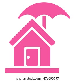 House under Umbrella icon. Vector style is flat iconic symbol, pink color, white background.