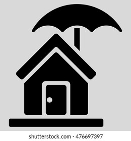 House under Umbrella icon. Vector style is flat iconic symbol, black color, light gray background.
