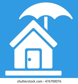 House under Umbrella icon. Vector style is flat iconic symbol, white color, blue background.