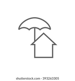 House under umbrella line icon.