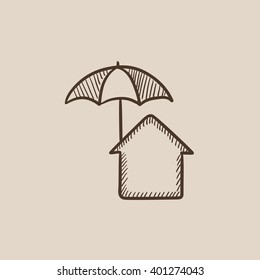 House under umbrella sketch icon.