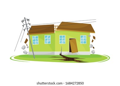 House Undergoing Earthquake with Ground Cracking Vector Illustration