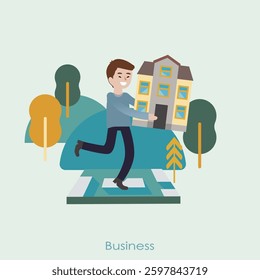 House use bank loan. Vector buy home by mortgage, business property estate concept illustration