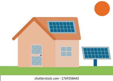 House using renewable energy from solar roof and solar panel on the ground. Renewable concept