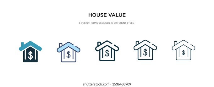 House Value Icon In Different Style Vector Illustration. Two Colored And Black House Value Vector Icons Designed In Filled, Outline, Line And Stroke Style Can Be Used For Web, Mobile, Ui