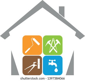 House and Various Tools Logo