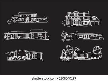 House vector. Abstract modern house in continuous line art drawing style. Family home minimalist black linear design isolated on white background. Vector illustration