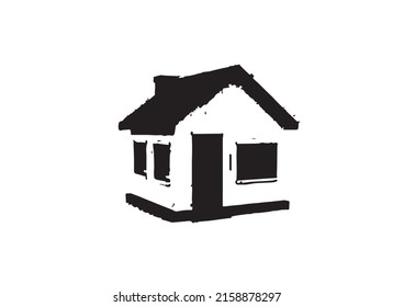House vector black icon or graphic object isolated on white background.Modern cottage or house symbol for real estate industry design.eps