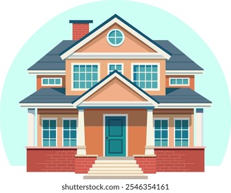  House Vector, Cartoon house, windows, door, roof, chimney, rich house illustration