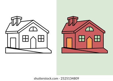 A house vector clip art illustration typically features a stylized and simplified representation of a house, designed using clean lines and shapes, presented with black and white and another color.