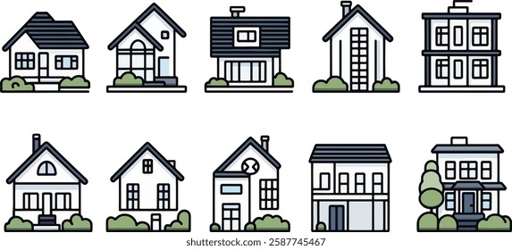 House Vector Collection, Different Styles, Isolated on White Background