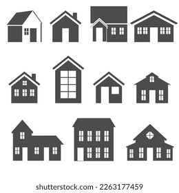 Haus-Vektorgrafik im Silhouettenstil mit verschiedenen Stilen und Formen, Haus-Silhouette-Vektorgrafik einzeln auf weißem Hintergrund
