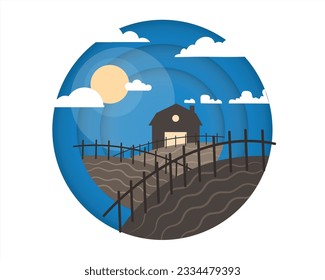 Haus-Vektordesign in ländlicher Landschaft.
