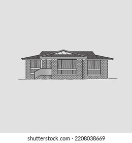 House vector. Home exterior vector line art illustration front view with roof. Contemporary Apartment in a townhouse. Home facade with doors and windows.