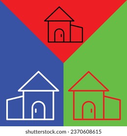 House Vector Icon, Lineal style icon, from Agriculture icons collection, isolated on Red, Blue and Green Background.