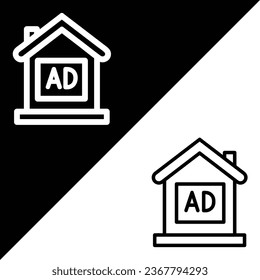 House Vector Icon, Outline style icon, from Advertisement icons collection, isolated on Black and white Background.