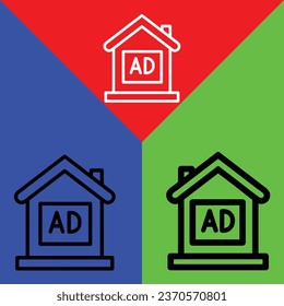 House Vector Icon, Outline style icon, from Advertisement icons collection, isolated on Red, Yellow, Green and White Background.
