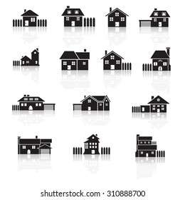 House vector icon set with reflection