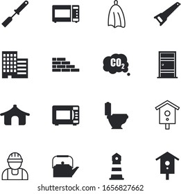 house vector icon set such as: lighthouse, decorative, greenhouse, coffee, sanitary, public, washroom, downtown, hot, your, navigation, duplex, chemistry, smoke, 3d, creative, boil, doorway, smog