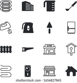 house vector icon set such as: repairing, beverage, hardware, empty, towels, built, lunch, storage, freezer, buildings, holding, dinner, collection, soft, liquid, save, plastering, morning, heat