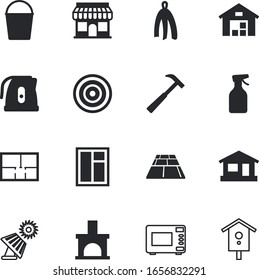 house vector icon set such as: drink, floorplan, decorative, logistic, animal, mobile, preparation, bucketful, delivering, microwave, looking, outdoors, service, cleanup, season, San Francisco