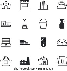 house vector icon set such as: seedling, pollution, sprayer, engineering, lighthouse, mechanical, environment, cuisine, storage, private, electronics, landscape, dome, blender, year-round, pulverizer