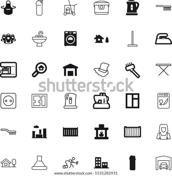 house vector icon set such as: burn, supply,\
break, duster, car, magnifying, multi, protective, washbasin, old,\
architect, villa, sew, style, icons, website, find, lady, maker,\
coffee, outlet, carafe