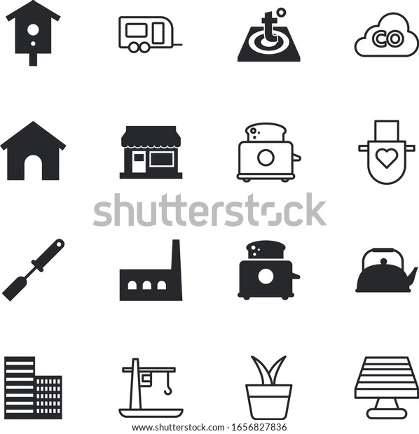 house vector icon set such as: climate, pots,\
accessory, stem, wear, garden, holiday, environmental, landscape,\
manufacturing, farm, car, vehicle, bird, boil, empty, battery,\
outdoor, housing, crane