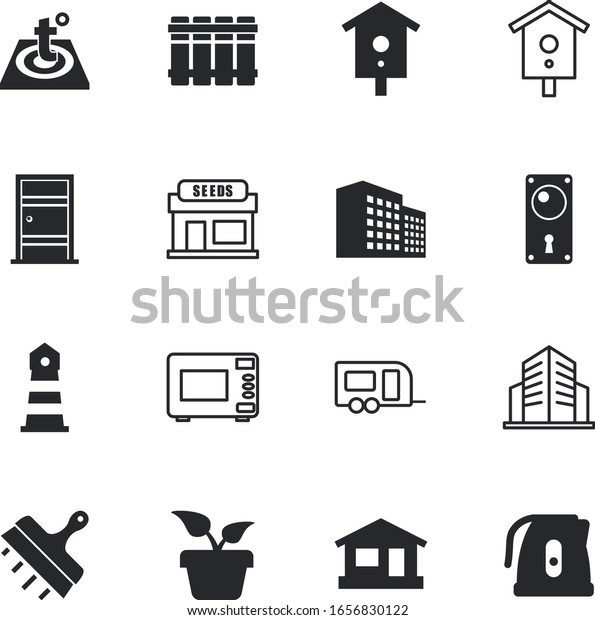 house vector icon set such as: property,\
your, knob, organic, rye, floral, conceptual, outline, iron,\
tourism, trip, vertical, microwave, lamp, build, beam, app,\
navigation, knife,\
agricultural