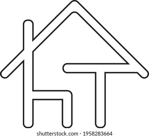 house vector icon with table and chair, h and T illustration, hT