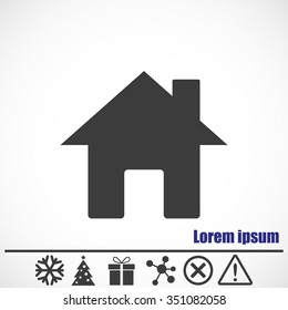 House vector icon.Bonus icons: snowflake, Christmas tree,gift,molecule,delete icon and Hazard warning attention sign.