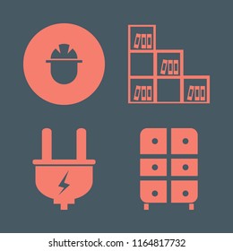 house vector icons set. with bookcase, builder, plug and cabinet in set