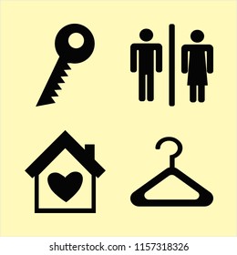 house vector icons set. with house heart, key, wc and hanger in set