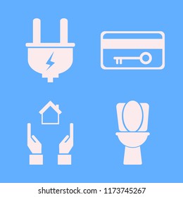 house vector icons set. with key card, hands house, toilet and plug in set