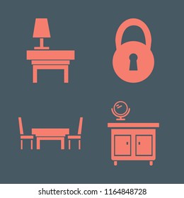 house vector icons set. with lamp nightstand, table chairs, mirror nightstand and lock in set