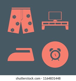 house vector icons set. with tv table, shorts, alarm and iron in set