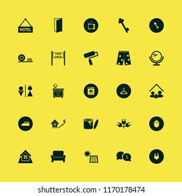 house vector icons set. with washer, hotel, plates shelf and family home in set