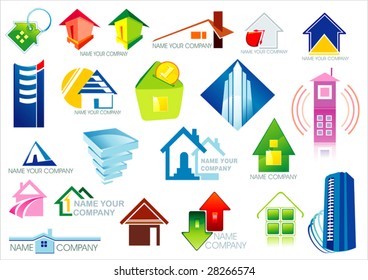 House vector Icons for Web. Construction or Real Estate concept. Abstract color element set of corporate templates. Just place your own brand name. Collection 2.