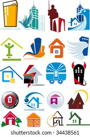 Iconos vectoriales de casa para Web. Construcción o concepto inmobiliario. Conjunto abstracto de elementos de color de las plantillas de negocio. Simplemente coloca tu propio nombre de empresa. Colección 9.